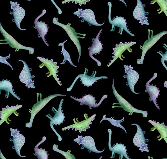 TT-Dino CD2427 Black - Tossed Dinosaurs Cotton Fabric -Roar Cotton Fabric- Cute- roar- continuous cuts