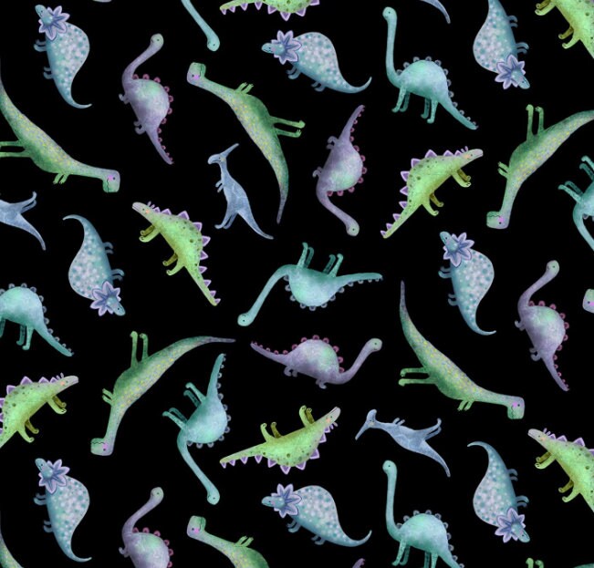 TT-Dino CD2427 Black - Tossed Dinosaurs Cotton Fabric -Roar Cotton Fabric- Cute- roar- continuous cuts