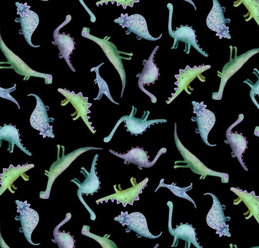 TT-Dino CD2427 Black - Tossed Dinosaurs Cotton Fabric -Roar Cotton Fabric- Cute- roar- continuous cuts