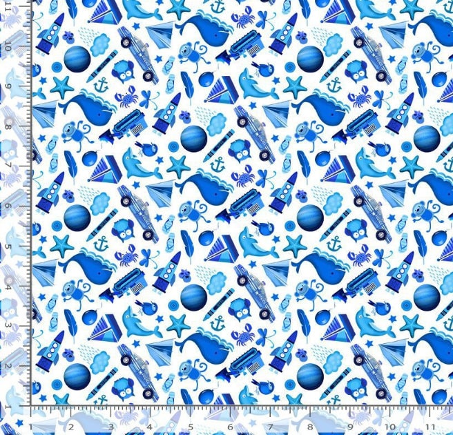 Mini I SPY fabric- blue- 100% Cotton -TT-Gail CD2623 Blue - I Spy Objects Mini