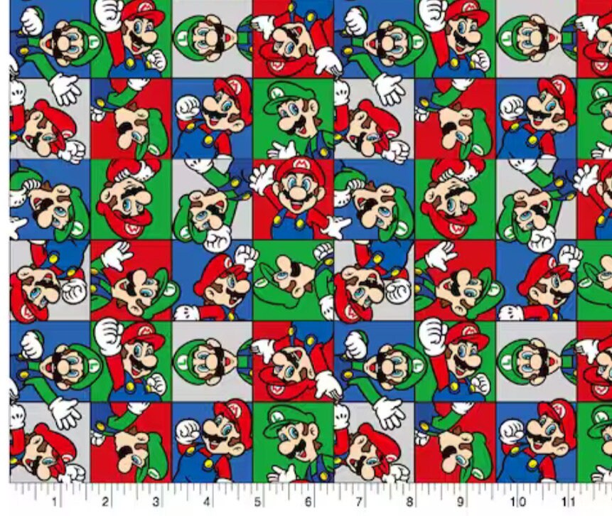 Ninentendo Characters Fabric - 100% Cotton Fabric - Continuous cuts - Mario - Luigi - Princess