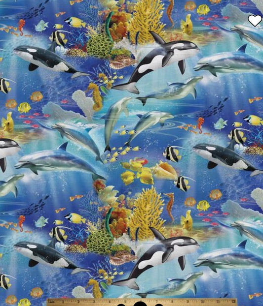 Blue Wonders of the Ocean Cotton Fabric- Continuous cuts - 100% Cotton - David Textiles