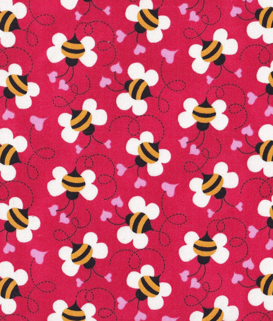 Bees Buzzing in Love Cotton fabric- continuous cuts- 100% Cotton
