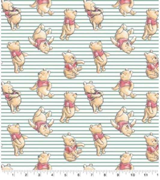 Winnie the Pooh Stripe Cotton Fabric - 100% Cotton - Licensed Fabric