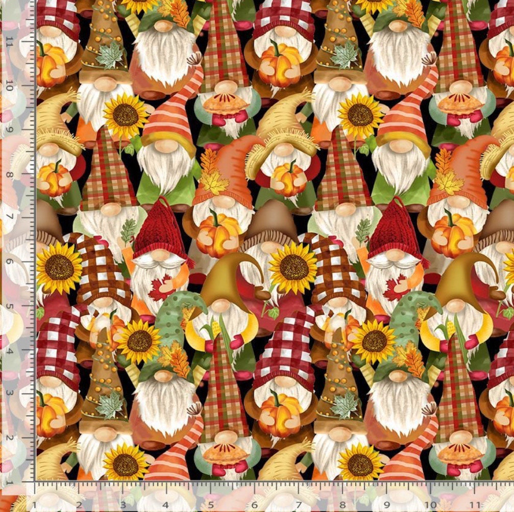 Harvest Gnomes Fall Gnomes Cream Cotton Fabric 100% Cotton - Fall - Gnomes GAIL CD2918 Timeless Treasures