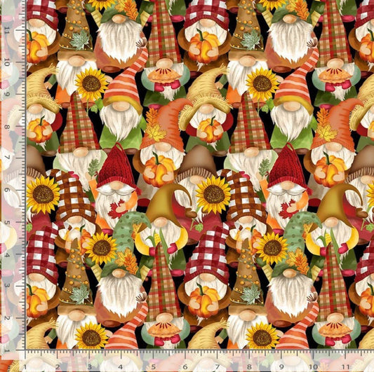 Harvest Gnomes Fall Gnomes Cream Cotton Fabric 100% Cotton - Fall - Gnomes GAIL CD2918 Timeless Treasures