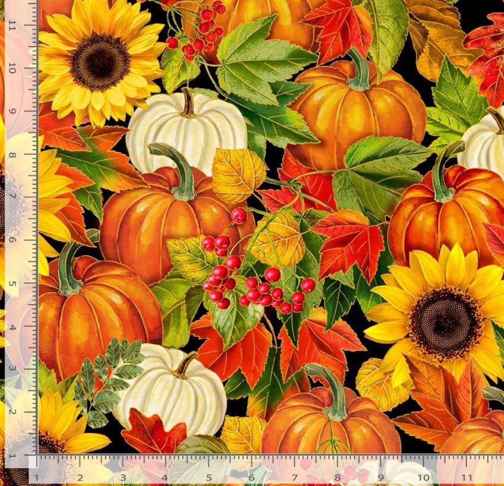 Metallic Fall Harvest Leaves Cotton Fabric- 100% Cotton - Autumn -HARVEST-CM2801