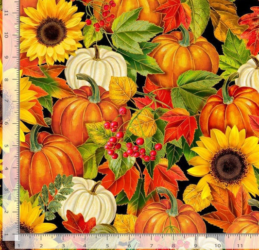 Metallic Fall Harvest Leaves Cotton Fabric- 100% Cotton - Autumn -HARVEST-CM2801