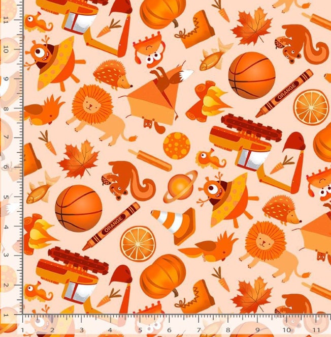 I SPY fabric Orange 100% Cotton TT-Gail CD2618 Orange I Spy Objects