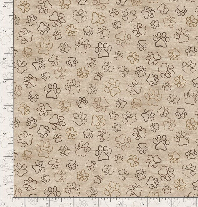 Natural Paw Prints Cotton fabric 100% Cotton - Continuous Cuts TT-Dog C8556 Natural - Burned Dog Paw Prints