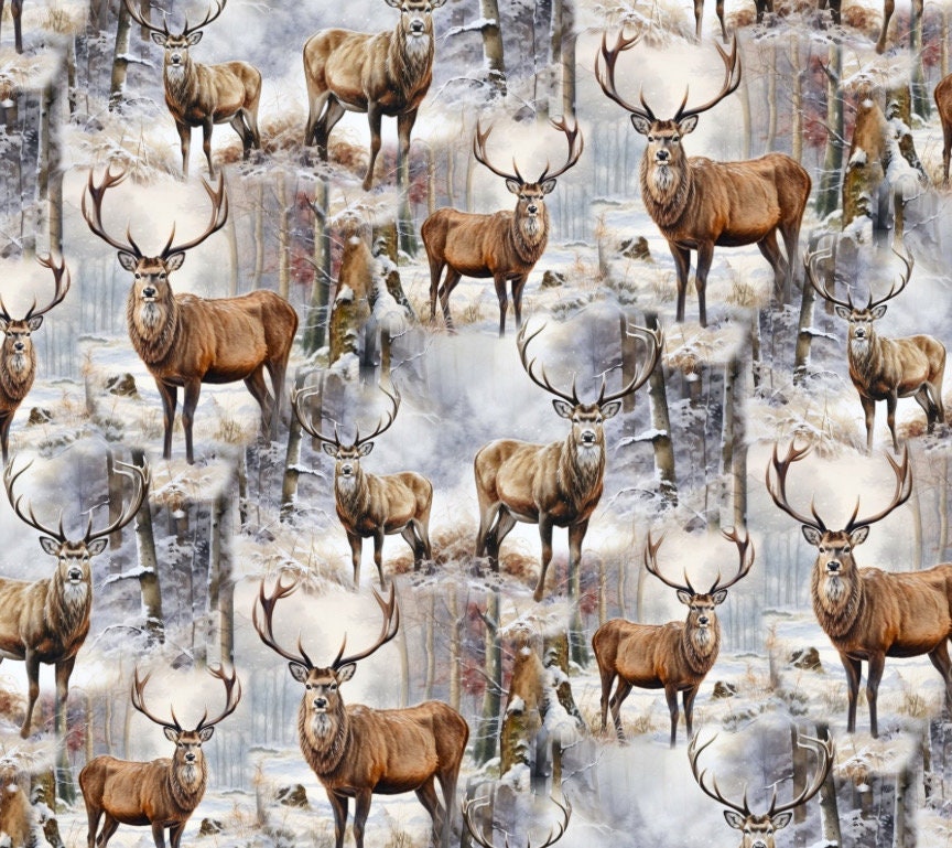 Deer Stags All Over Fabric- 100% Cotton Fabric - Fast shipping