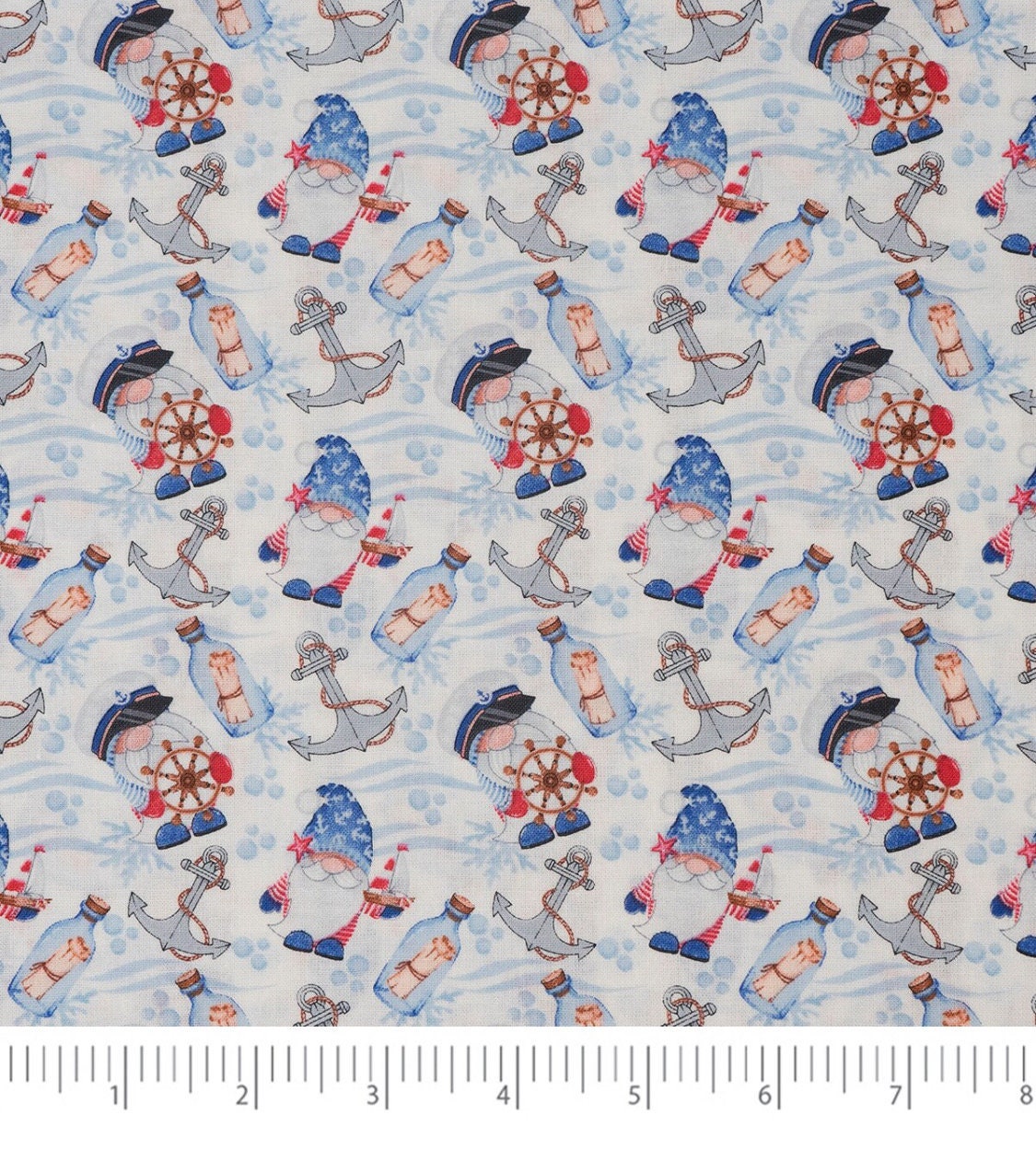 Nautical Gnomes Cotton Fabric - Continuous cuts - 100% Cotton -