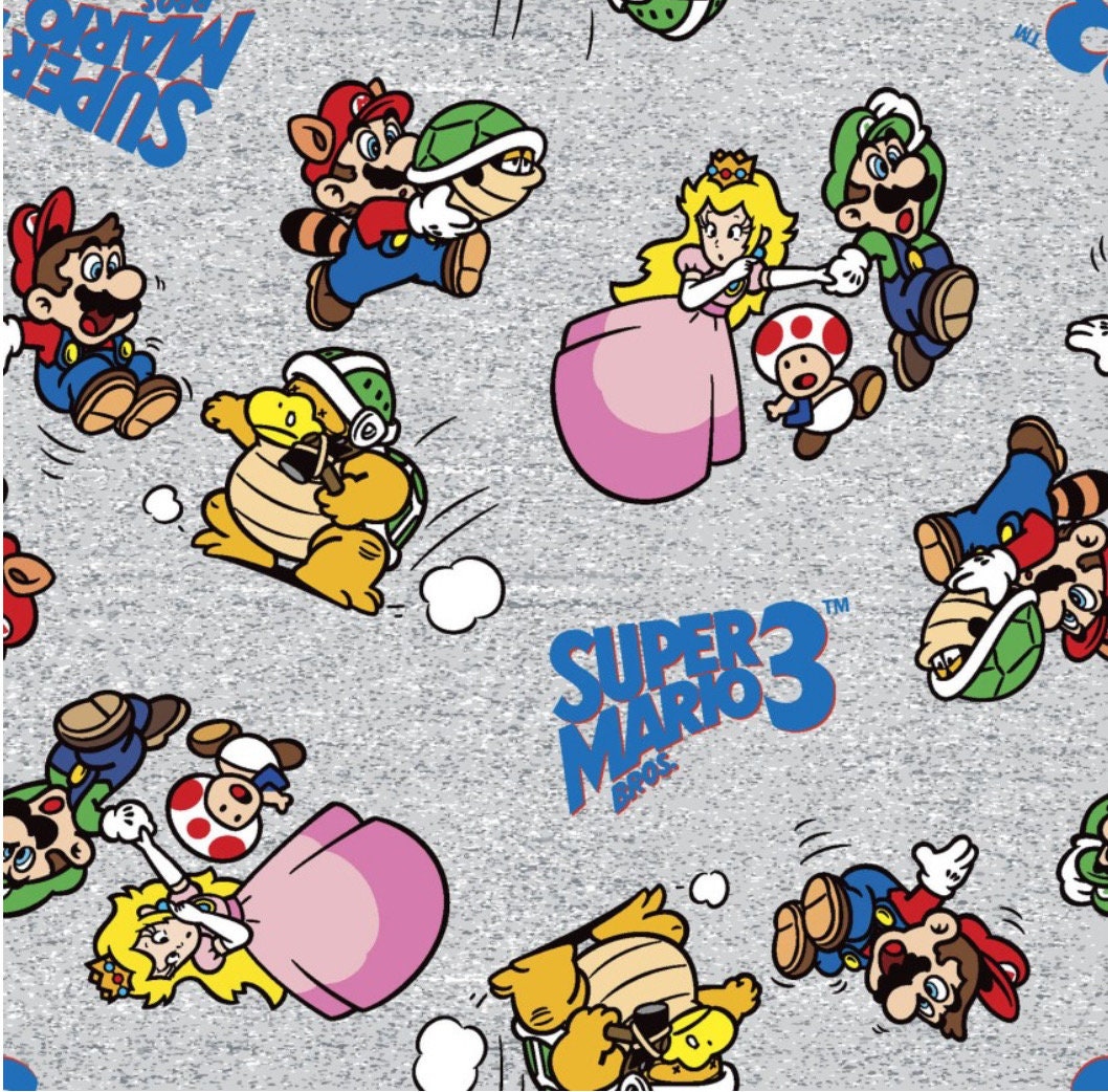 Super Mario 3 Toss Fabric - 100% Cotton Fabric - Continuous cuts  Mario - Luigi - Princess Licensed Fabric