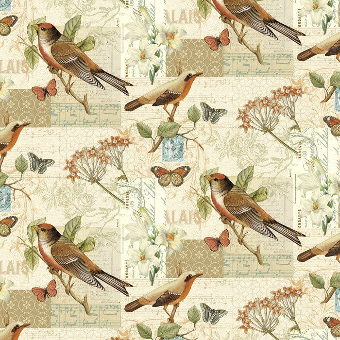Oak Avendue Birds Cotton Fabric - 100% Cotton -OAK AVENUE WA 2023 4C 1 Scene Multi