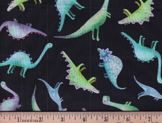 TT-Dino CD2427 Black - Tossed Dinosaurs Cotton Fabric -Roar Cotton Fabric- Cute- roar- continuous cuts