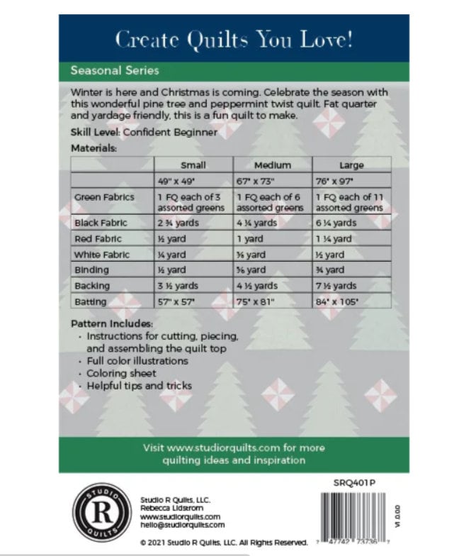 Quilt pattern- “Sugar Pines” - Studio R Quilts - SRQ401P - Three sizes