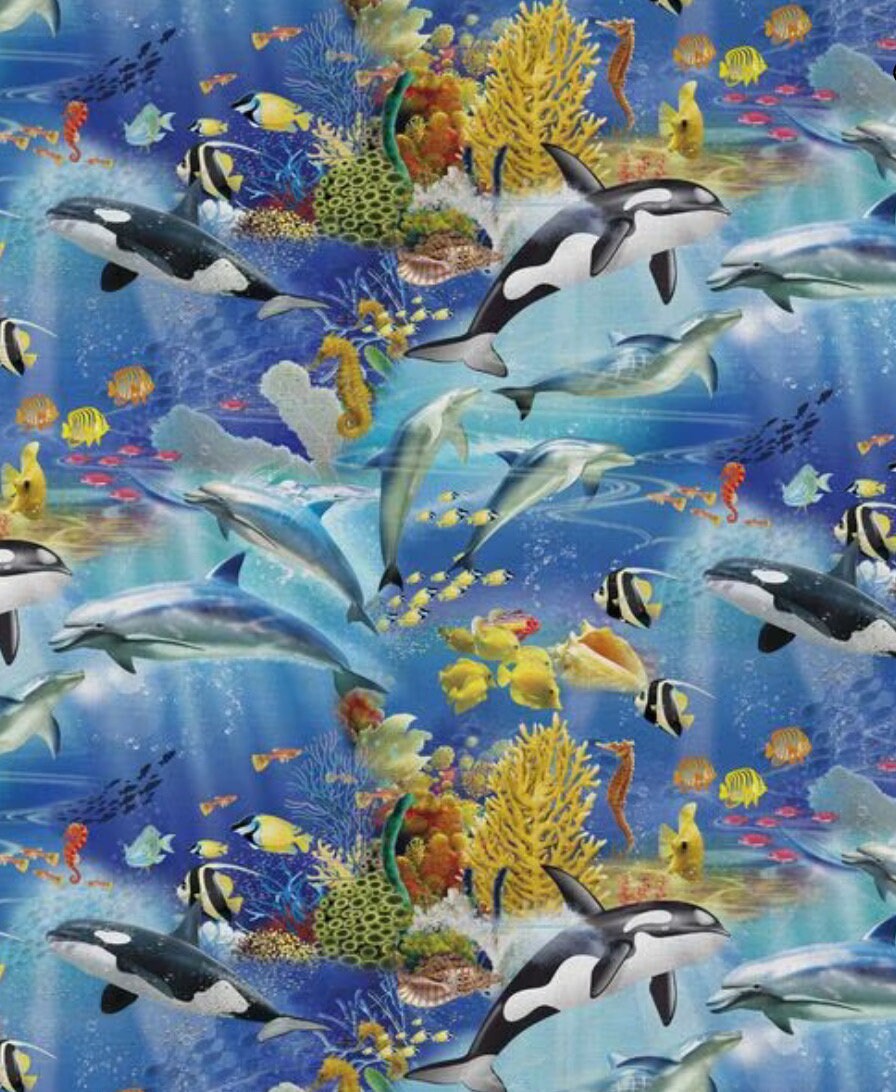 Blue Wonders of the Ocean Cotton Fabric- Continuous cuts - 100% Cotton - David Textiles