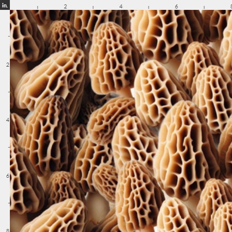 Packed Morel mushrooms Cotton Fabric- Continuous Cuts -100% Cotton -