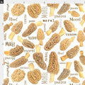 Morel mushrooms on white fabric- 100% Cotton -
