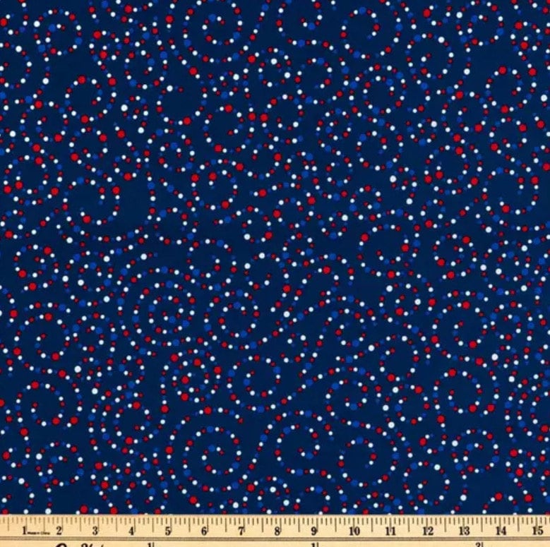 Patriotic Dotted Swirl fabric- 100% Cotton - continuous cuts