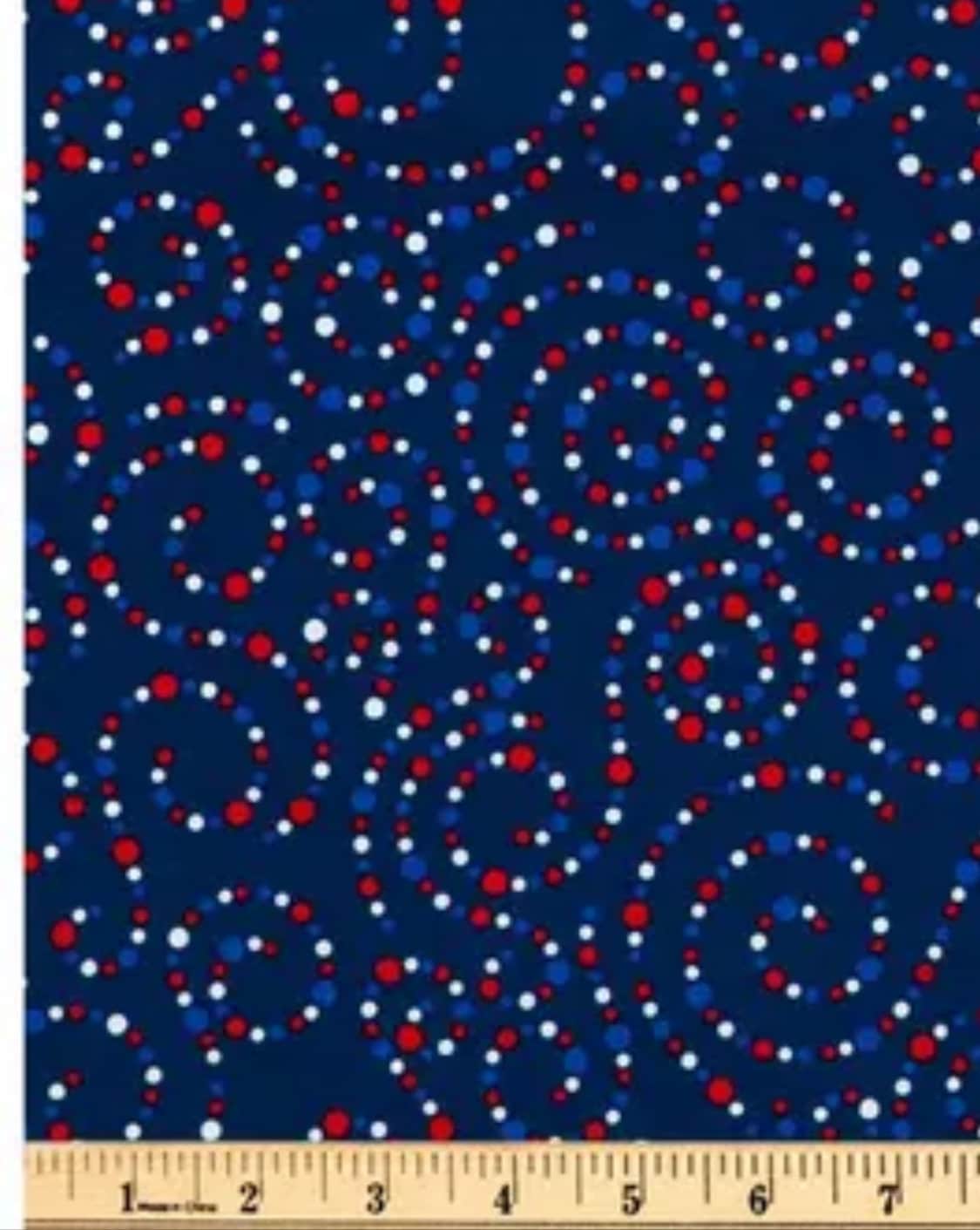 Patriotic Dotted Swirl fabric- 100% Cotton - continuous cuts