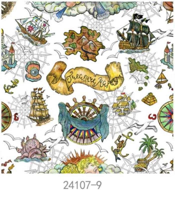 Pirate Treasure Map Cotton fabric 100% Cotton - Fabric - continuous cuts Planes, Trains, Trucks