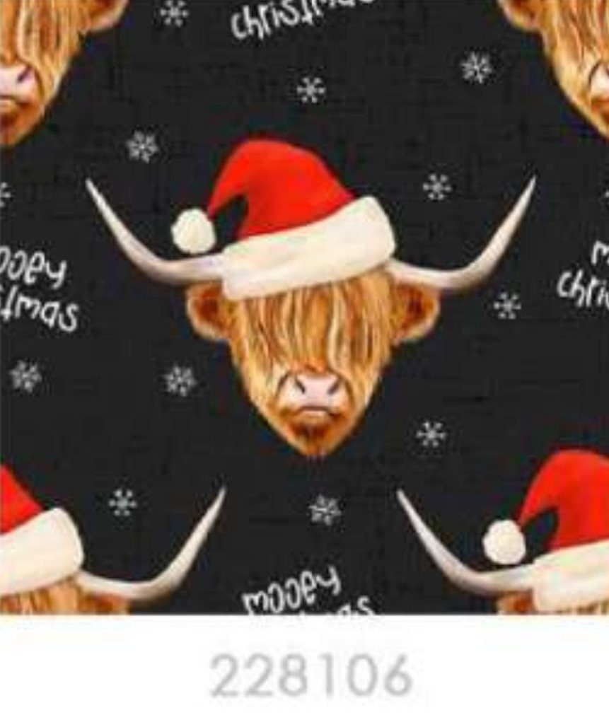 Mooey Christmas Cows Cotton Fabric - 100% Cotton - Fabric- continuous cuts