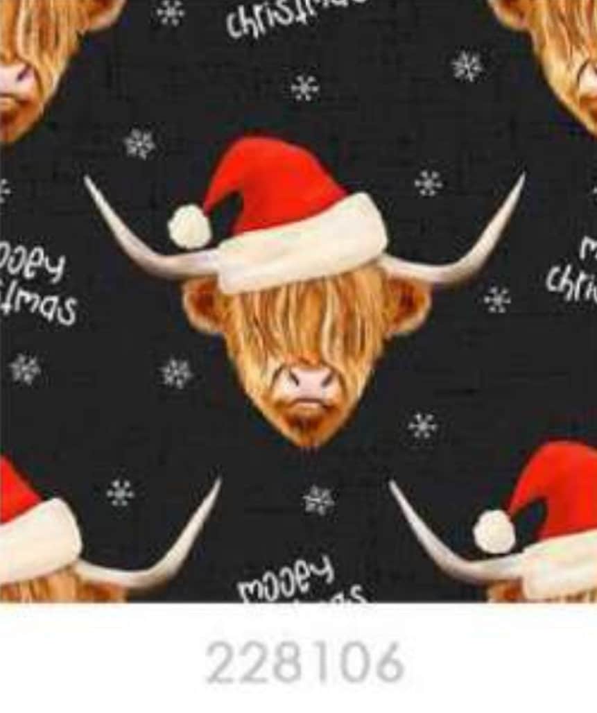 Mooey Christmas Cows Cotton  Fabric - 100% Cotton - Fabric- continuous cuts