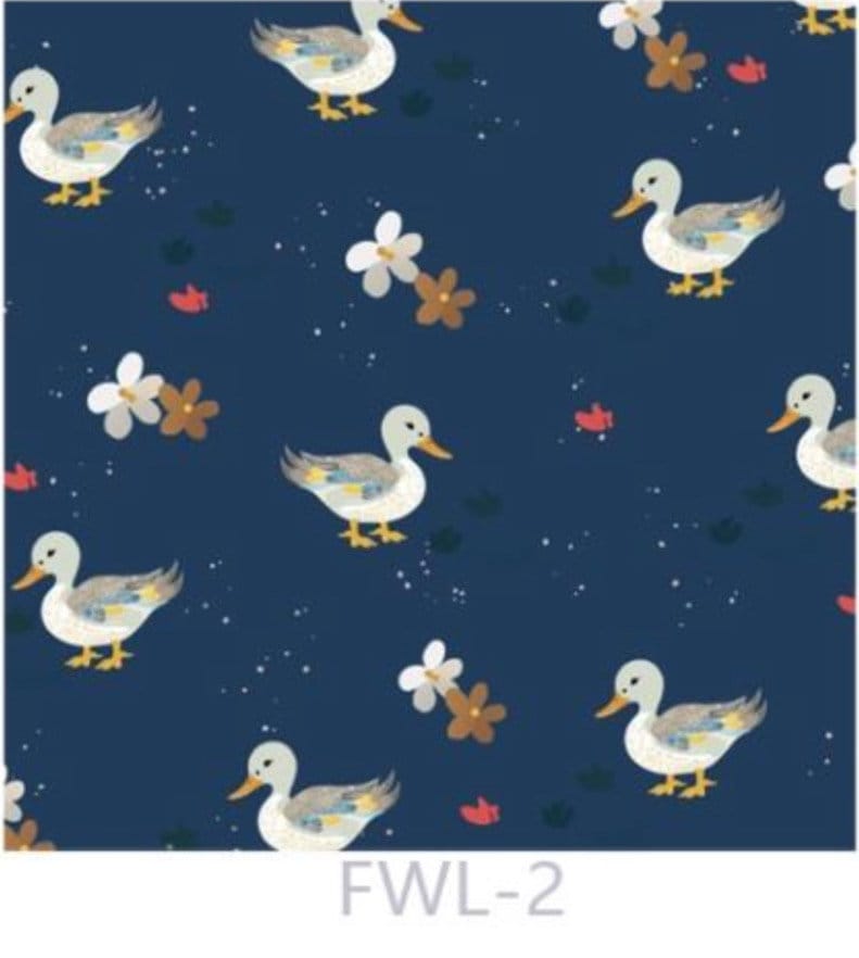 Ducks on Navy cotton fabric Continuous cuts- 100% Cotton- Drewie Pie Fabrics