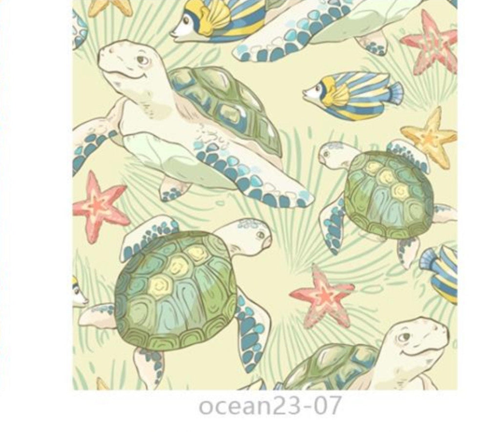 Sea Turtles cotton fabric, continuous cuts- 100% Cotton