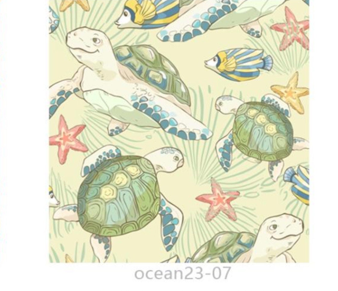 Sea Turtles cotton fabric, continuous cuts- 100% Cotton