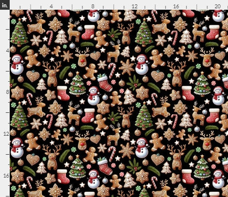 Christmas Cookies on Black cotton fabric 100% Cotton - Gingerbread Cookies - Drewie Pie Exclusive Print