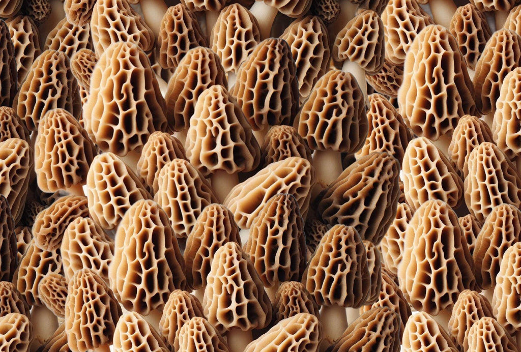 Packed Morel mushrooms Cotton Fabric- Continuous Cuts -100% Cotton -
