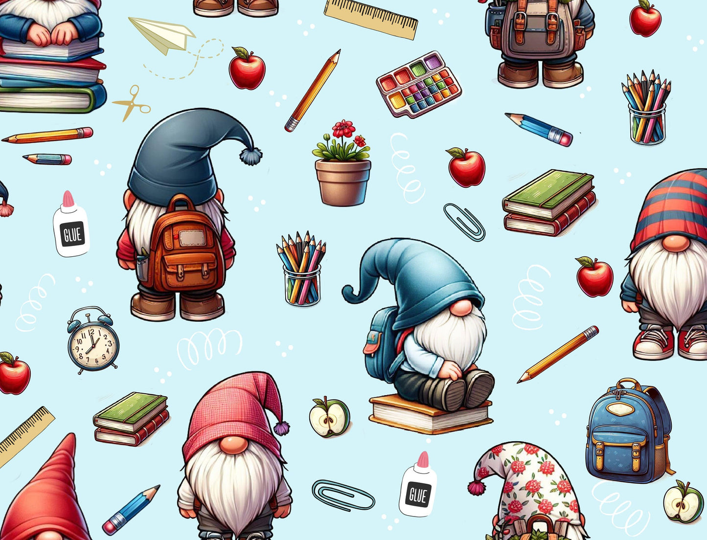 Back to School Gnomes- Learning Gnomes - 100% Cotton - Continuous Cuts