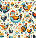 Pioneer Chickens and Roosters cotton Fabric - 100% Cotton Continuous Cuts