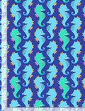 Packed Sea Horses cotton fabric continuous cuts- 100% Cotton HF HJ C1077 BLUE