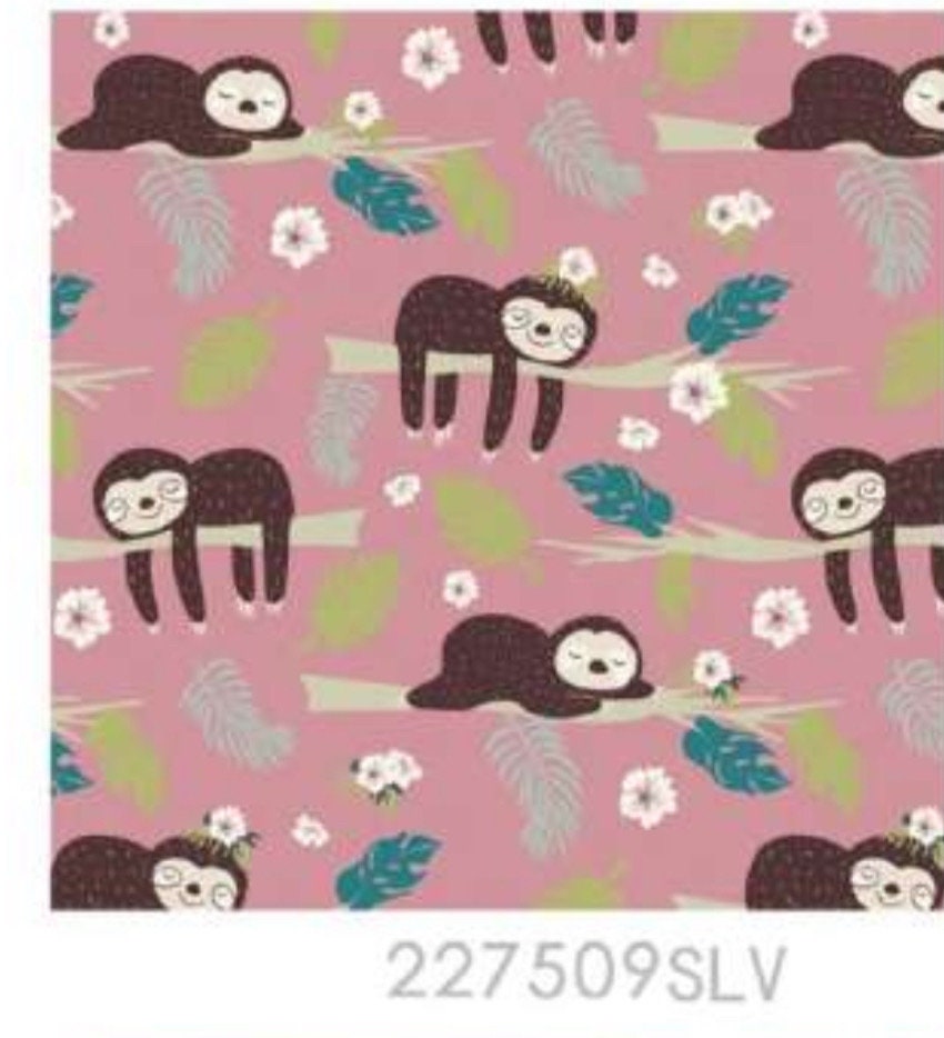 Sleepy Sloths Novelty 100% Cotton Fabric- Cotton - Continuous Cuts-