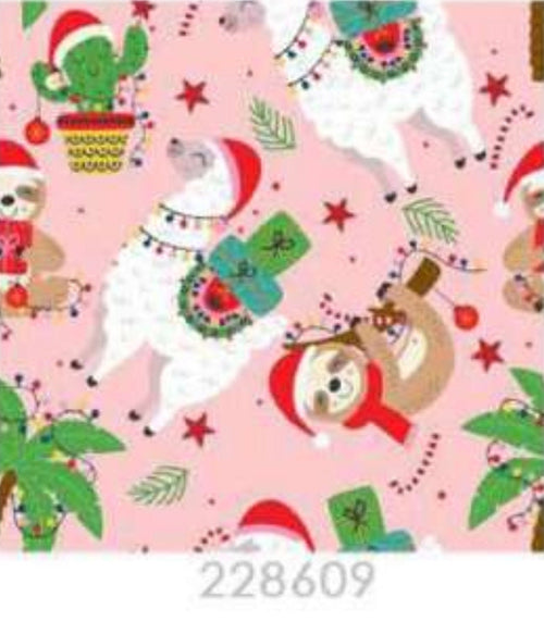 Christmas Llama Sloth Fabric - 100% Cotton - Fabric