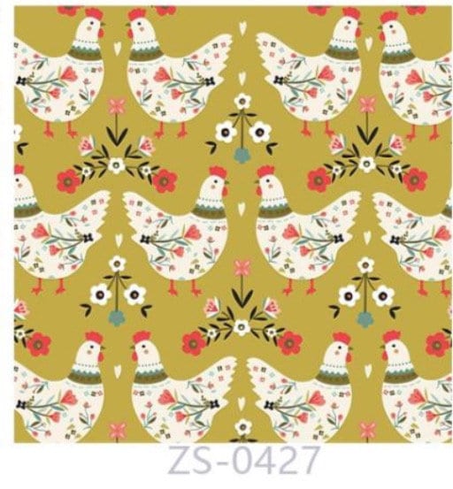 Mustard Yellow Chickens and Roosters cotton Fabric - 100% Cotton -Continuous Cuts