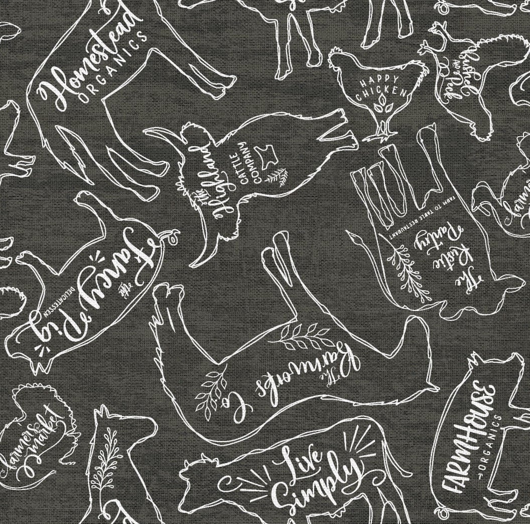 Farm Fresh Black Cotton Fabric  100% Cotton - Fabric Editions