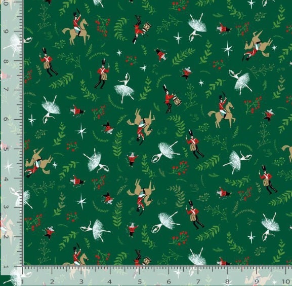 Nutcracker Ballet cotton fabric -  100% Cotton - continuous cuts - TT-Holiday CD2888 Green - Christmas Parade
