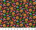 Diner Food on Black Cotton - Cotton Fabric- Continuous cuts - 100% Cotton