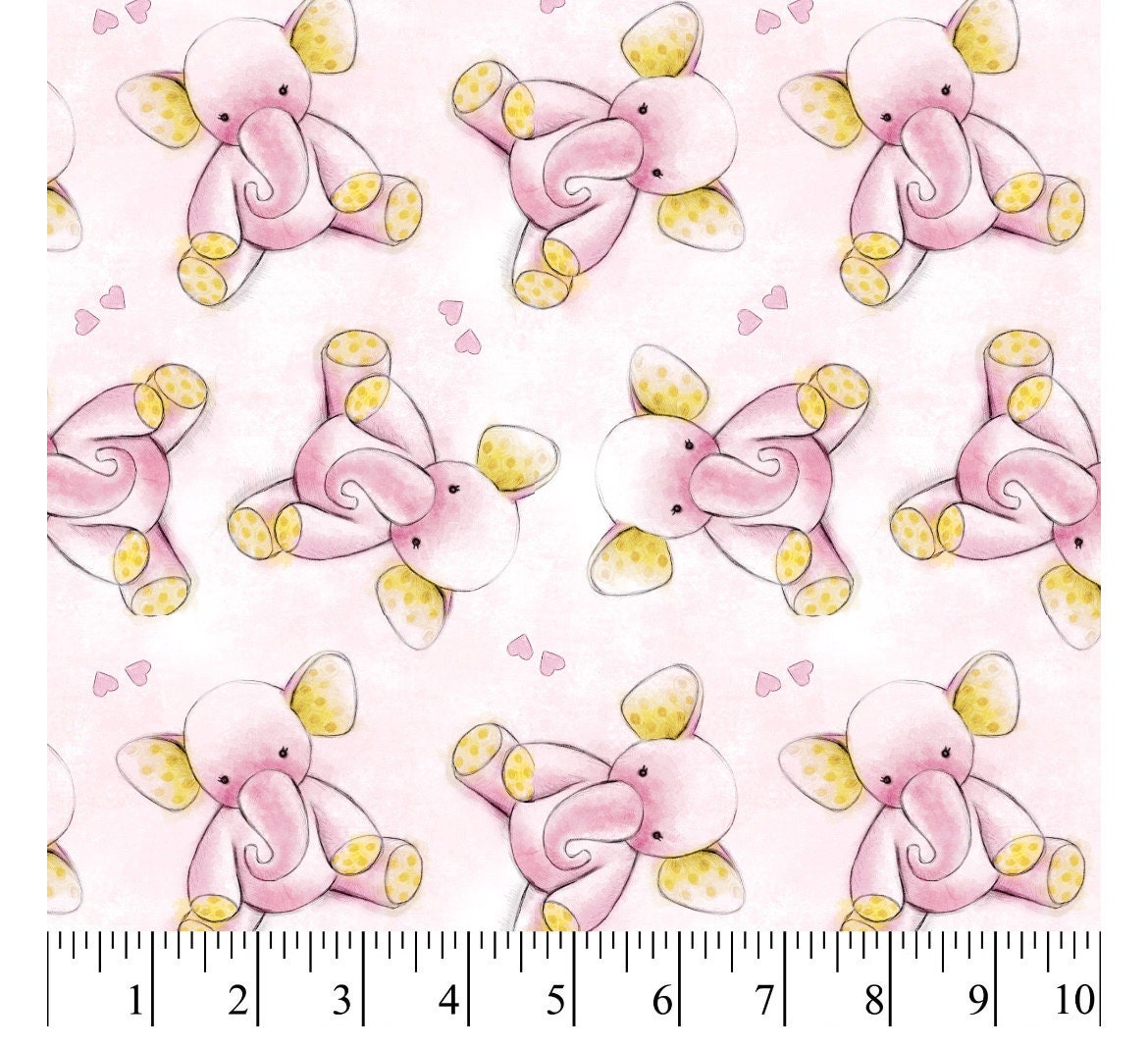 Pink Elephants Fat Quarters Cotton Fabric- 100% Cotton- David Textiles