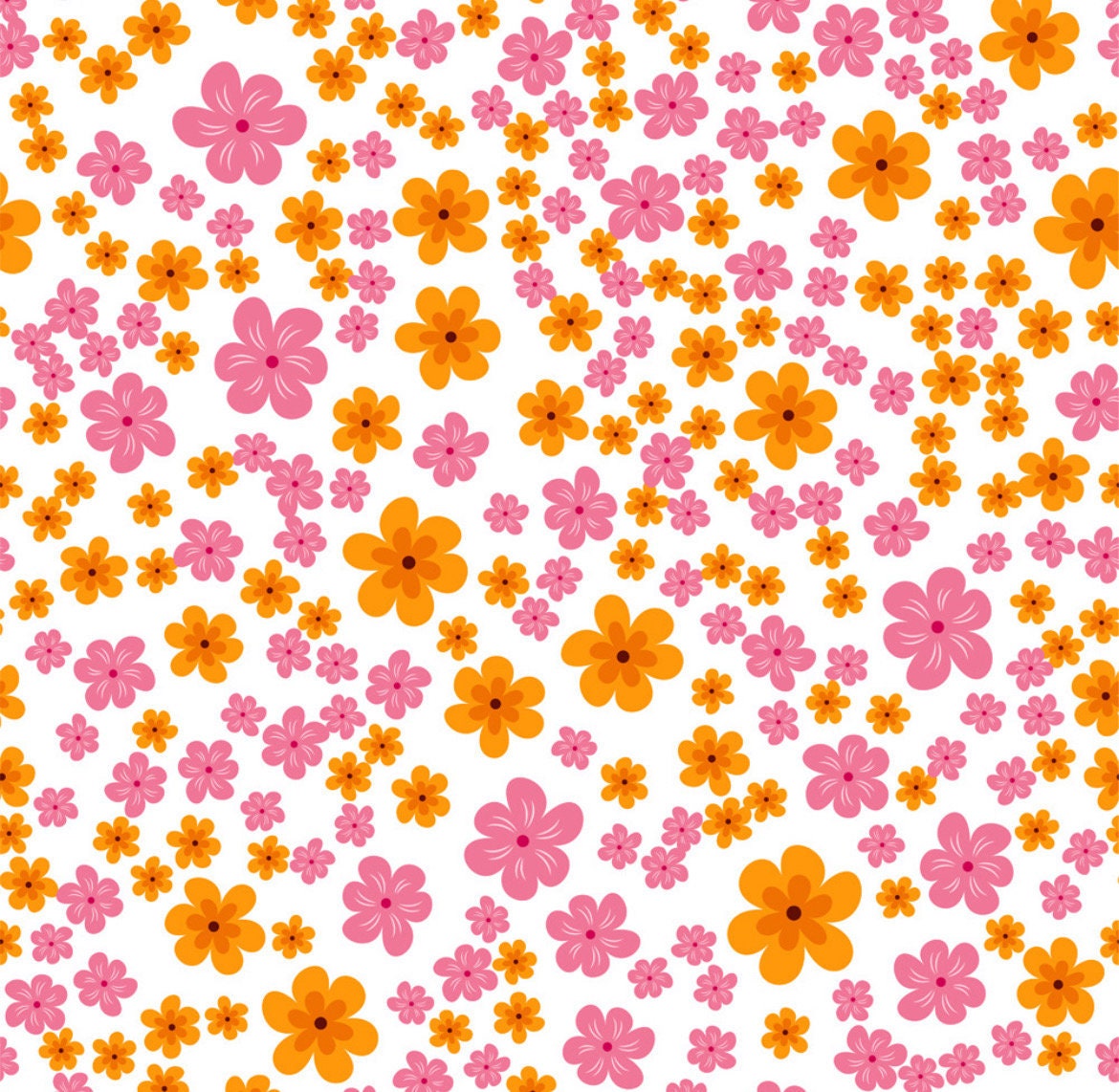 Pink and Orange Floral Cotton Fabric - Floral Blender