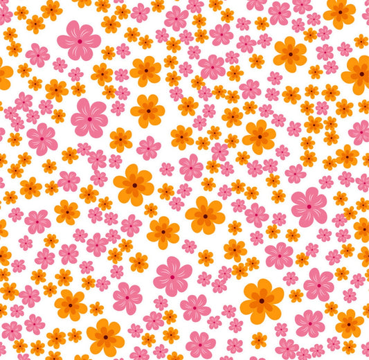 Pink and Orange Floral Cotton Fabric - Floral Blender