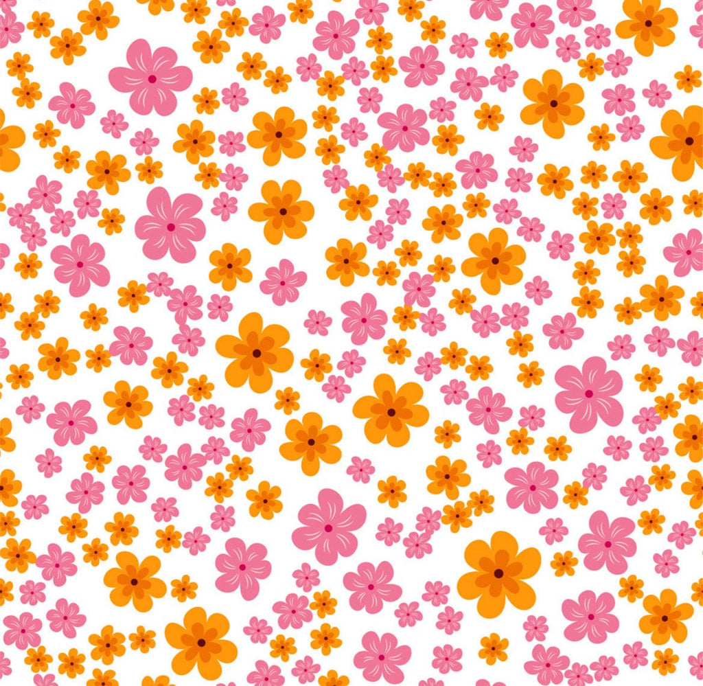 End of Bolt - Pink and Orange Floral Cotton Fabric-