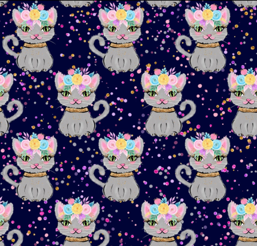 Pretty Floral Cats Cotton Fabric - 100% Cotton- Continuous Cuts