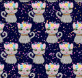 Pretty Floral Cats Cotton Fabric - 100% Cotton- Continuous Cuts