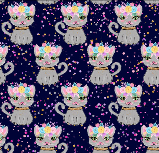 Pretty Floral Cats Cotton Fabric - 100% Cotton- Continuous Cuts