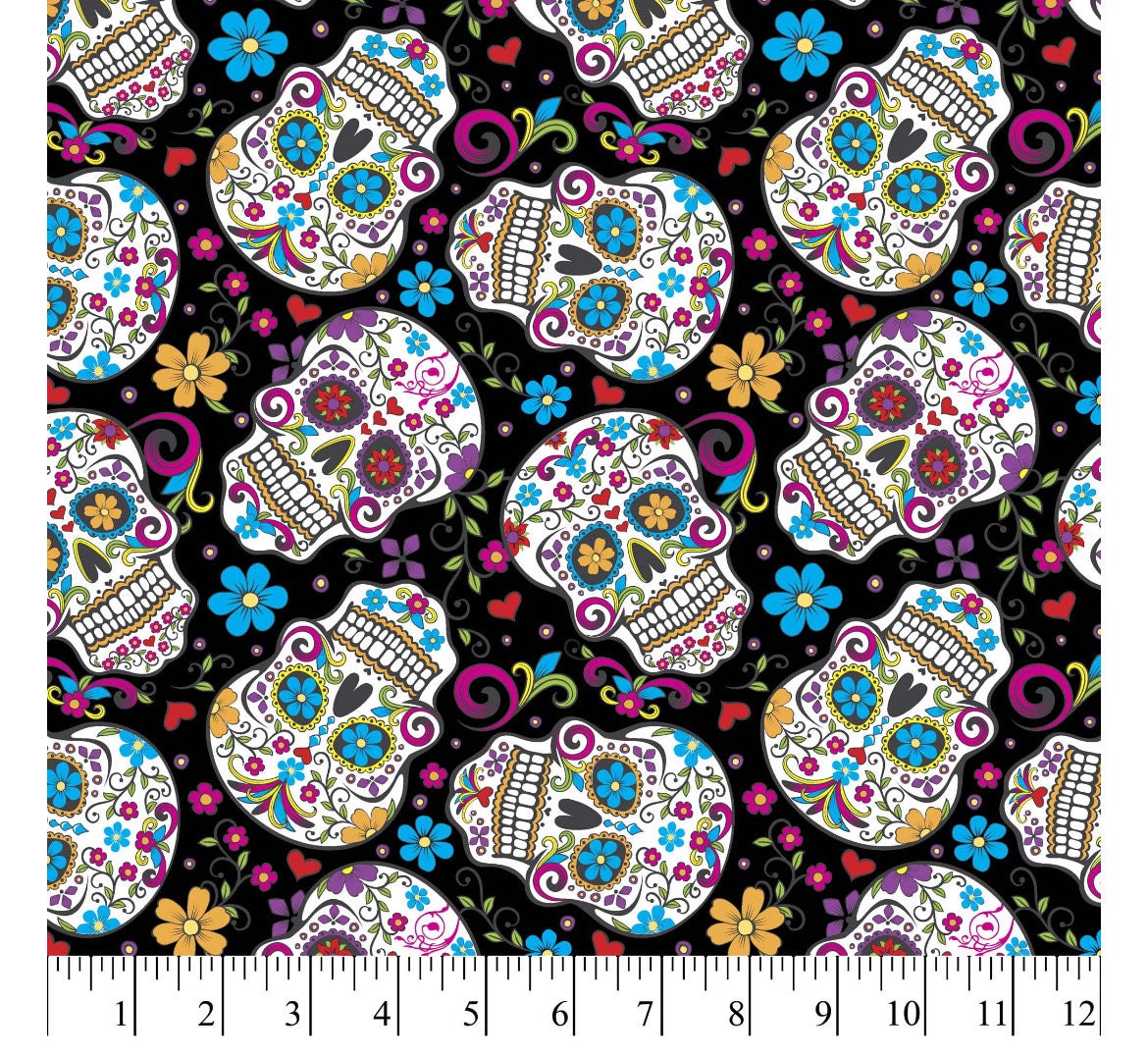 Folkloric Skulls Fat Quarters Cotton Fabric- 100% Cotton- David Textiles